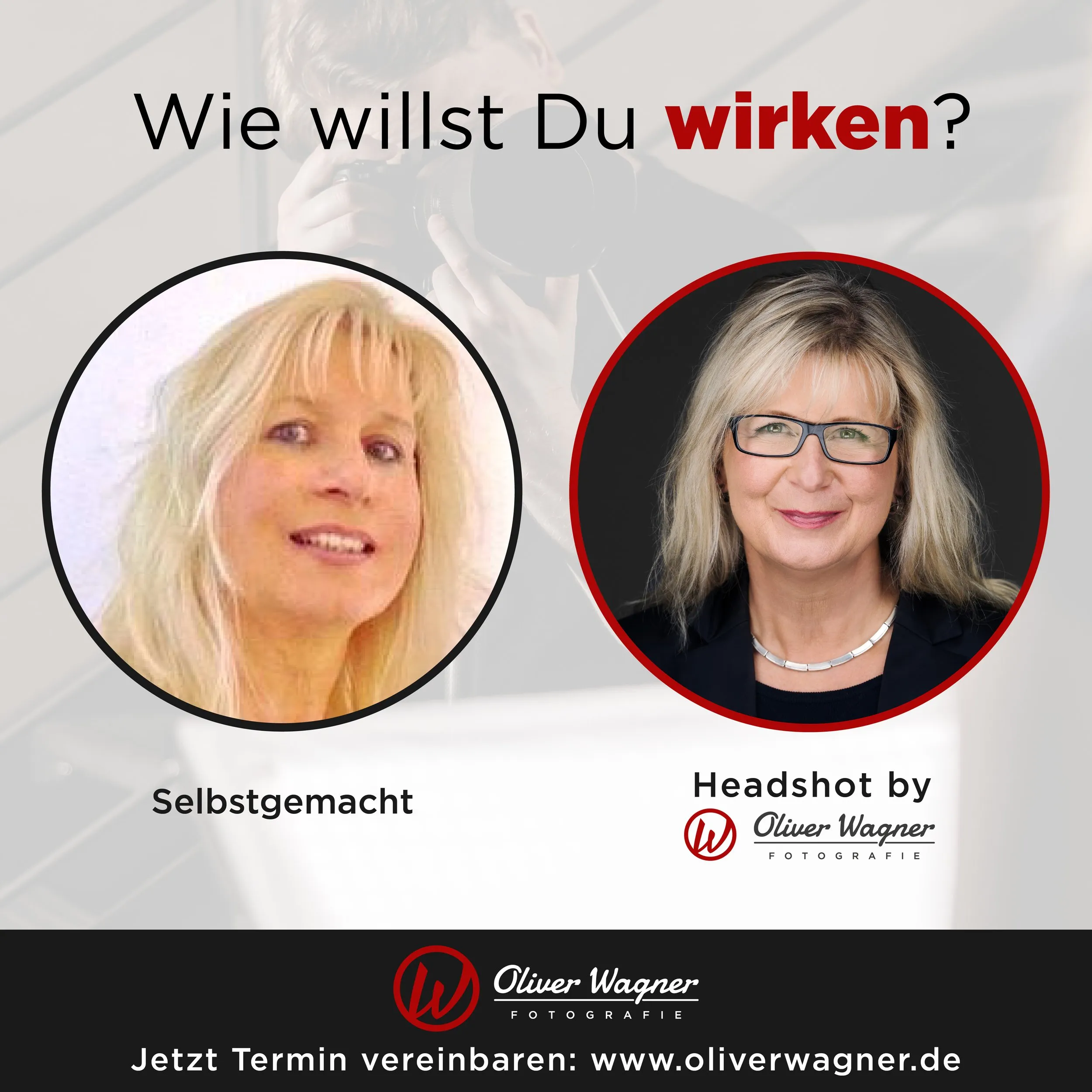 Vorher/Nachher: altes, selbstgemachtes Profilbild von Angelika neben ihrem neuen Headshot