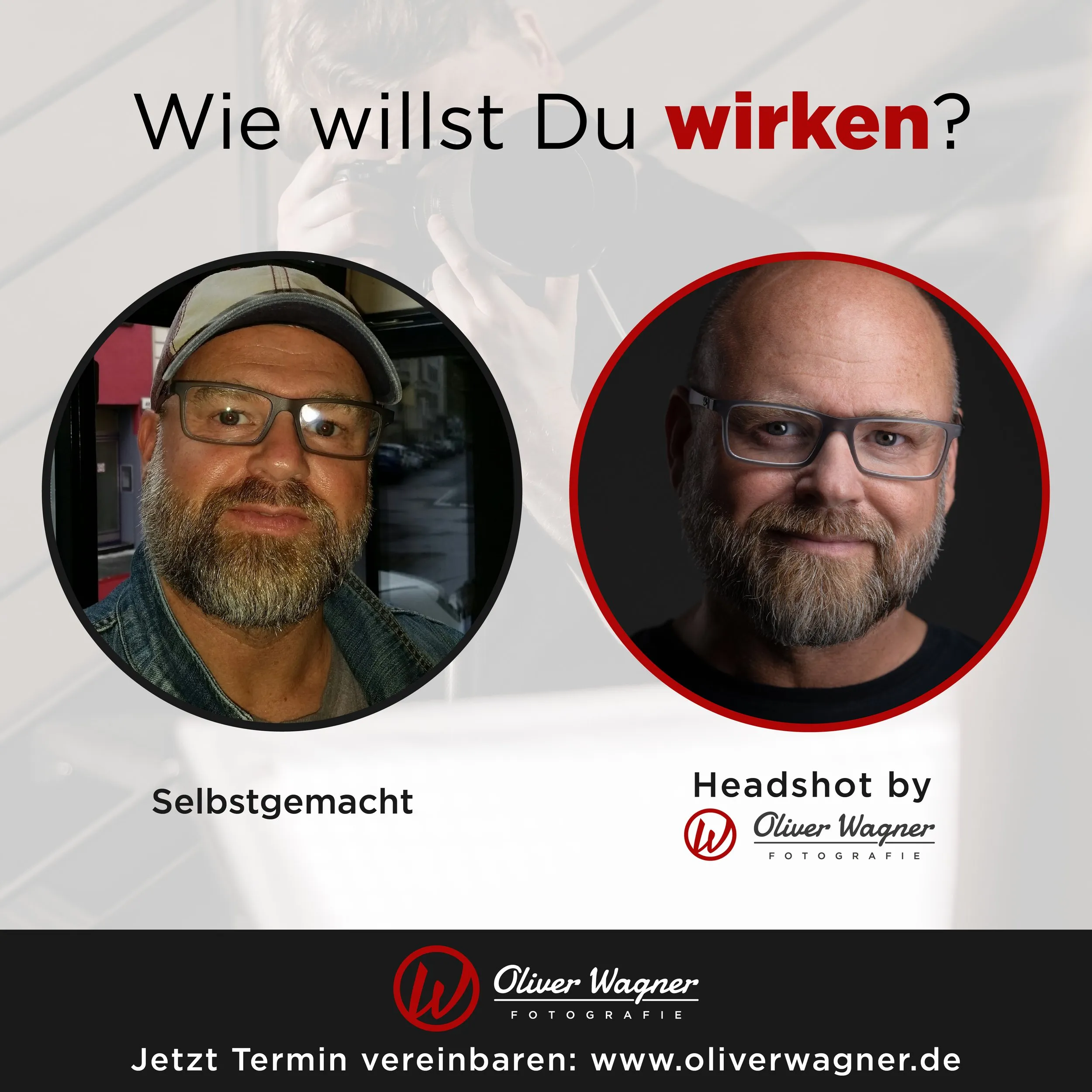 Vorher/Nachher: altes, selbstgemachtes Profilbild von Marcus neben seinem neuen Headshot